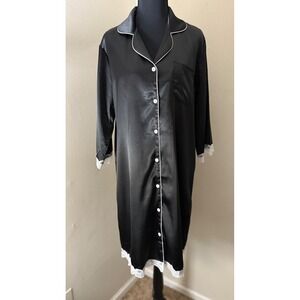 EKOUAER Satin Nightgown Sleepwear Lace Trim Button Down Pajama Dress M